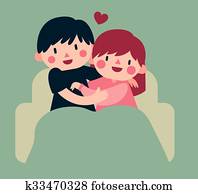 Couple Hugging on Sofa Couple Hugging on Sofa