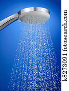 Fresh shower, crisp drops on blue background