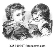 Museum of Montpellier, Greuze paintings, vintage engraving.