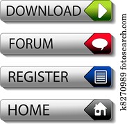 Vector buttons - download, forum, register, home Vector buttons - download, forum, register, home