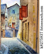 Watercolor of the old street Watercolor of the old street
