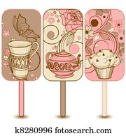 Coffee, tea and cakes labels Coffee, tea and cakes labels