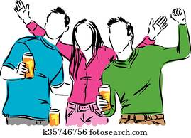 happy people drinking beer illustration