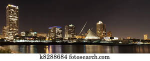 milwaukee, skyline, por, noturna