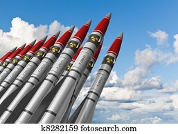 nucleair, raketten, tegen, blauwe hemel