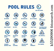 Swimming pool rules. Set of icons and symbol for pool. Swimming pool rules. Set of icons and symbol for pool.