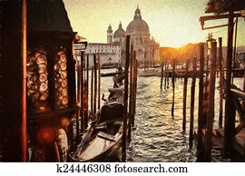 Venice with gondolas, Italy, Oil painting Venice with gondolas, Italy, Oil painting
