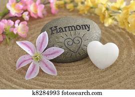 zen stone of harmony in sand