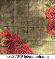 יפה, בציר, נייר, רקע, עם, ורדים, צללית