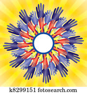 colorido, manos auxiliares, en, flor, forma