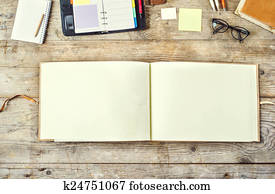 Desktop mix on a wooden office table.