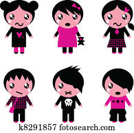emo, crianças, cute, cobrança, isolado, branco