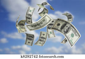 Falling Money $100 Bills 