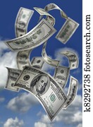 Falling Money $100 Bills 