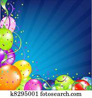 geburstag, hintergrund, mit, luftballone, und, sunburst geburstag, hintergrund, mit, luftballone, und, sunburst
