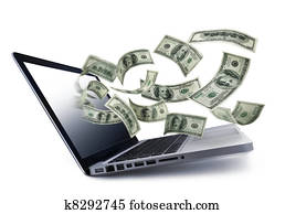 Money pouring out from a notebook computer
