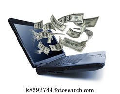 Money pouring out from a notebook computer