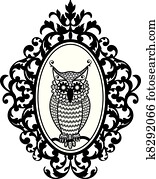 owl in frame, vector owl in frame, vector