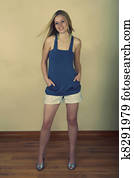 retro young woman in shorts