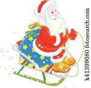 Santa sledding with gifts Santa sledding with gifts