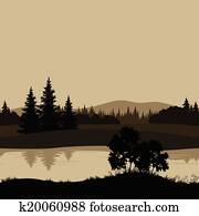 seamless, landscape,, trees,, fluss, und, bergwelt seamless, landscape,, trees,, fluss, und, bergwelt