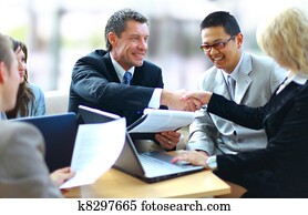 商業界人士, 握手, 精整, 向上, a, 會議