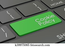 cookie policy button, green hot key on  keyboard. 3D rendering