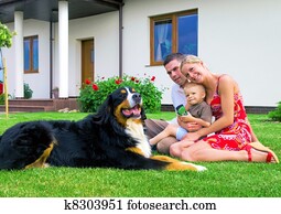 glad familie, og, hus