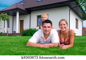 Happy family and house