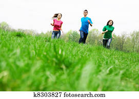 Happy friends jumping