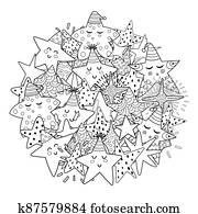 klotter, stjärnor, cirkel, form, mönster, för, kolorit, book., svartvitt, tryck