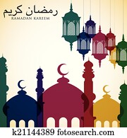 luminoso, Ramadan, cartão, em, vetorial, formato