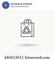 reciclado, saco, ícone, vetorial, enchido, apartamento, sinal, sólido, pictograma, isolado, branco, logotipo, illustration., reciclado, saco, ícone, para, presentation.