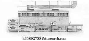 תעשיתי, kitchen., מסעדה, מטבח, ב, a, לבן, backgrount., 3d, דוגמה