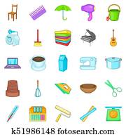 Housekeeping icons set, cartoon style Housekeeping icons set, cartoon style