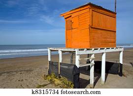 Orange lifeguard tower