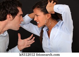 un, pareja, teniendo, un, fight.