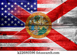 USA and Florida State Flag painted on old wood plank texture USA and Florida State Flag painted on old wood plank texture