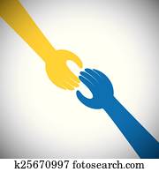 vector icon of two hands touching - concept of receiving, giving