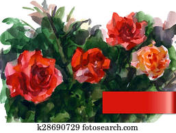 Watercolor illustration depicting the red roses Watercolor illustration depicting the red roses