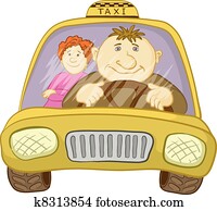 מכונית, מונית, עם, נהג, ו, נוסע