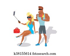 People Relax Summer Isolated on White Background