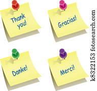 vector paper notes with push pin and thank you words vector paper notes with push pin and thank you words