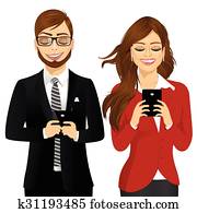 אישה של עסק, ו, איש, להשתמש, טלפונים ניידים