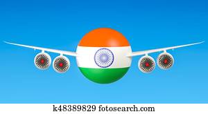 Indian airlines and flying's, flights to India concept. 3D rendering Indian airlines and flying's, flights to India concept. 3D rendering