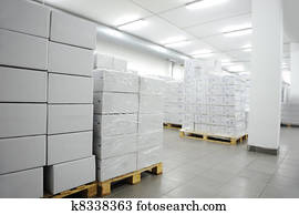 Many boxes, interior of modern warehouse