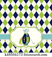 vetorial, cartão, modelo, com, sacola golfe, e, Clubs., Argyle, experiência., golfe, vetorial, Illustration.