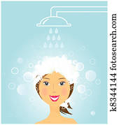 girl washing hair under shower girl washing hair under shower