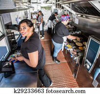 glade, kasserer, ind, fortravlet, mad, lastbil