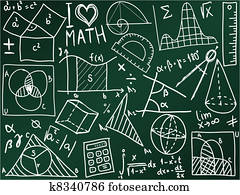 mathematik, heiligenbilder, und, formeln, auf, dass, schule, brett, -, abbildung